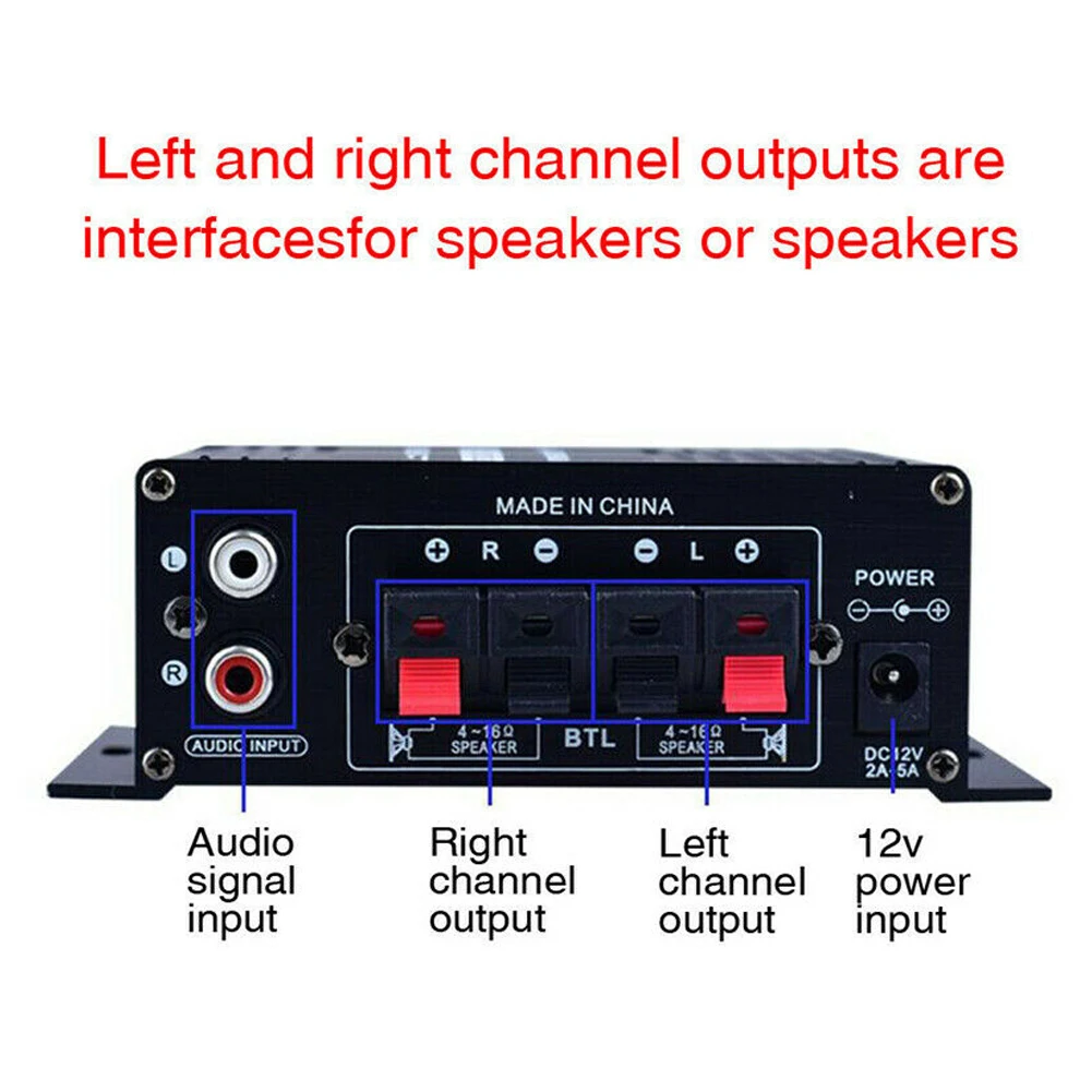 AK-170 Mini Pure Power Digital Amplifier 2.0 Channel Stereo Audio Power Amplifier DC 12V 2x200W HiFi Sound Amp for Home Theater