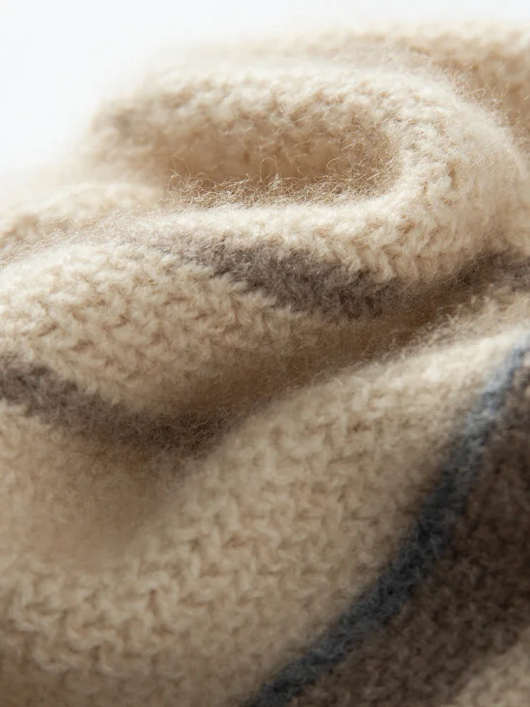 Wool Cashmere Stripes Jacquard Knitted Beanies Double Layers Thick 2023 Women Winter Caps Present Hat Cashmere Warm Bonnet #136 3
