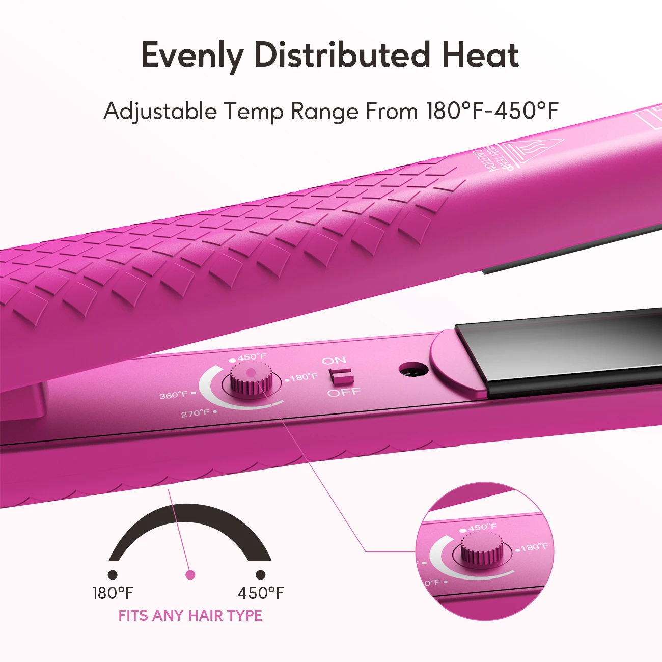 KIPOZI 1 Inch Hair Straightener Ceramic Flat Iron Adjustable Temp Straightens and Curls,180-450℉ Dual Voltage, Hot Pink 3