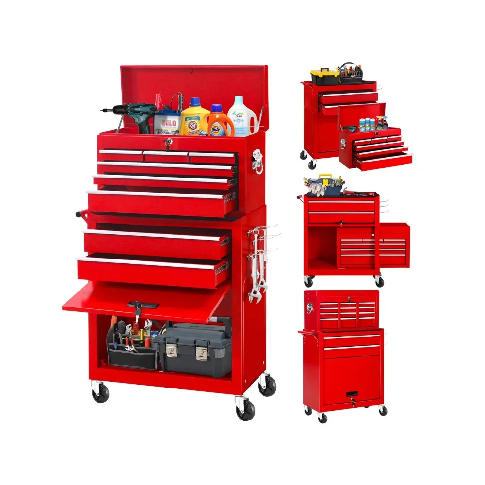 

Rolling Tool Box, 8-Drawer Steel Tool Chest & Cabinet For Workshop Garage, Metal, Red