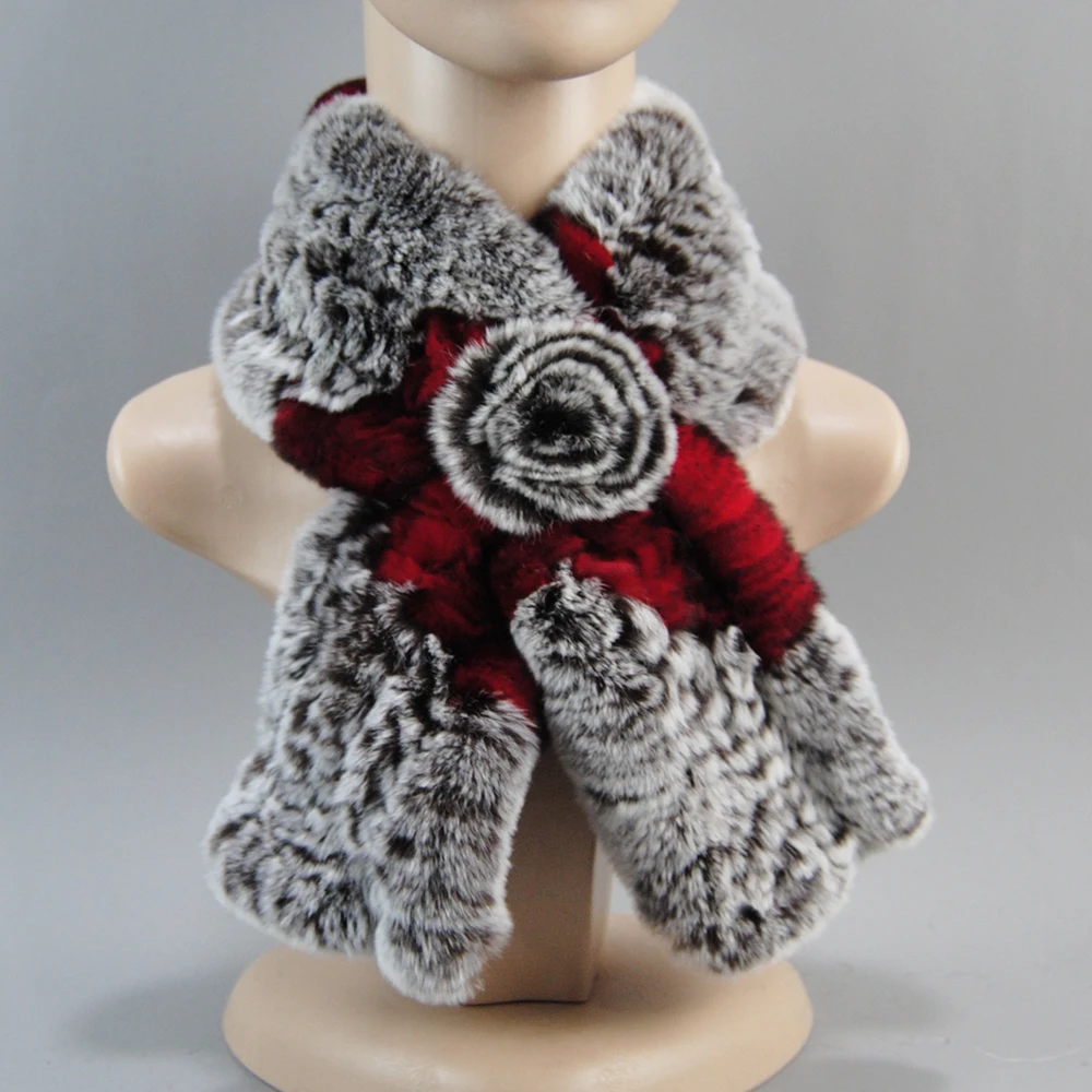 New Style Hand Knitted Real Natural Rex Rabbit Fur Scarf Women Winter Warm Rex Rabbit Fur Scarves Lady Soft Real Fur Neckerchief 4