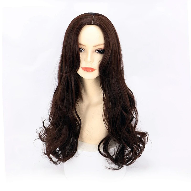 

60cm Dark Brown Curly Wigs Central Parting Women's Female Girl Long Wigs Cosplay Party Halloween Wigs Hair