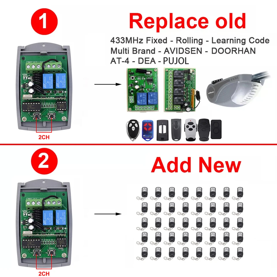 220V Relais Met Afstandsbediening - Draadloze Module 2 Relais 433MHz Voor Deur Licht En Poortautomatisering