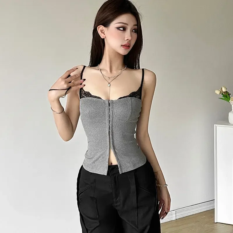 Canottiere da donna Elegante giuntura in pizzo Gilet senza maniche Estate da donna Dimagrante Abbigliamento interno Y2k Sling Crop Top Canotta vintage Nuovo - Image 2