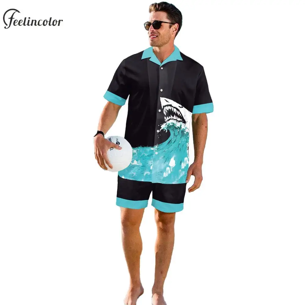 Short Sleeve Shirt Set for Men Beach Vacation Shorts Buttoned Tops Casual Tees Holiday Suit 3D Printing Summer Male Clothing