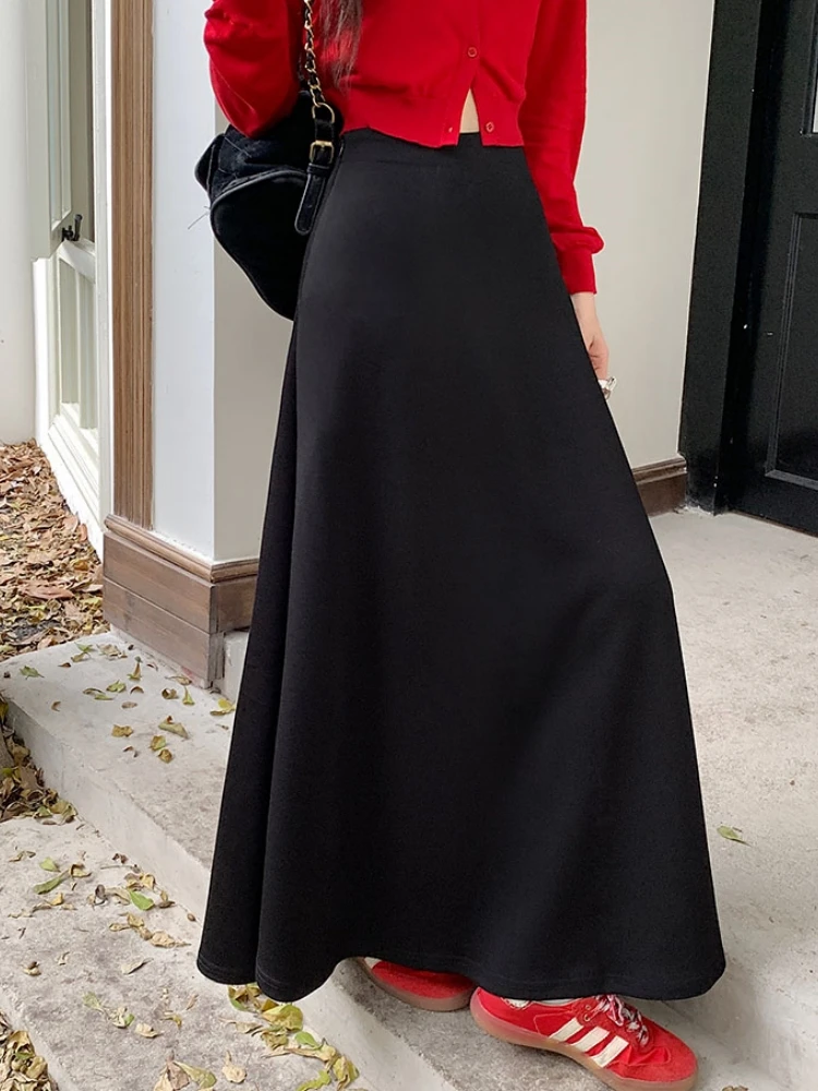 High Waisted Black A Line Skirt Long Qiukichonson Long Skirts