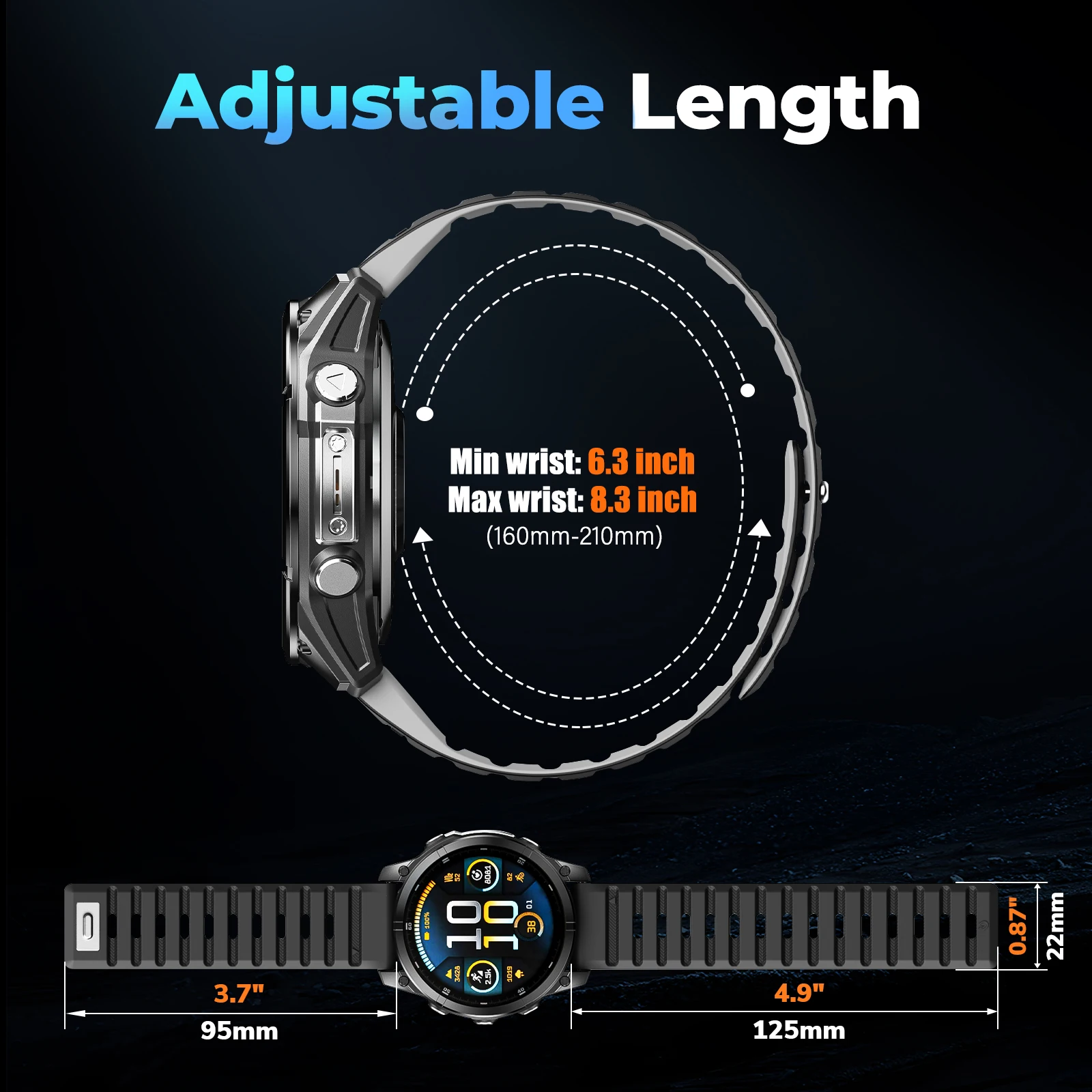 Magnetic Silicone QuickFit Watch Strap - 26mm/22mm Adjustable Band