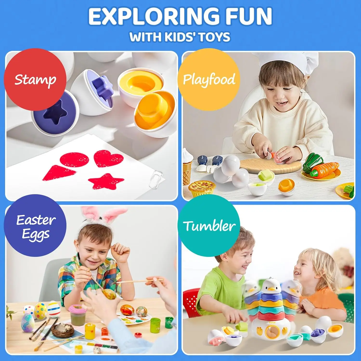 3-in-1 Easter Matching Eggs Toy for 1-3 Year Baby Color Shape Egg Sorting Game Duck Tumbler Stacking Educational Montessori Toys