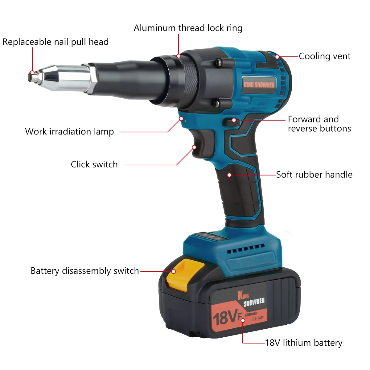 Brushless Riveter Electric Rivet Gun Cordless Riveting Nut Gun 3.2-4.8mm With LED Light Riveting Tool For Makita 18V Battery 5