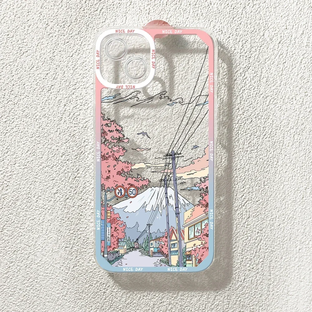 Aesthetic Anime Landscape Transparent Phone Case - Soft, Scenic Design Cover