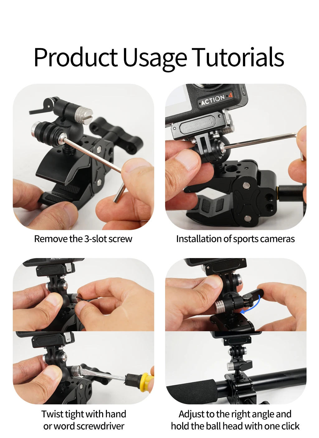 Universal Kugelkopf Super Clamp Einstellbar 15-46mm Lenkerrohrgriff für Gopro Hero Insta360 X5 X4 DJI Kamera Fotografie Rig – Detail 10