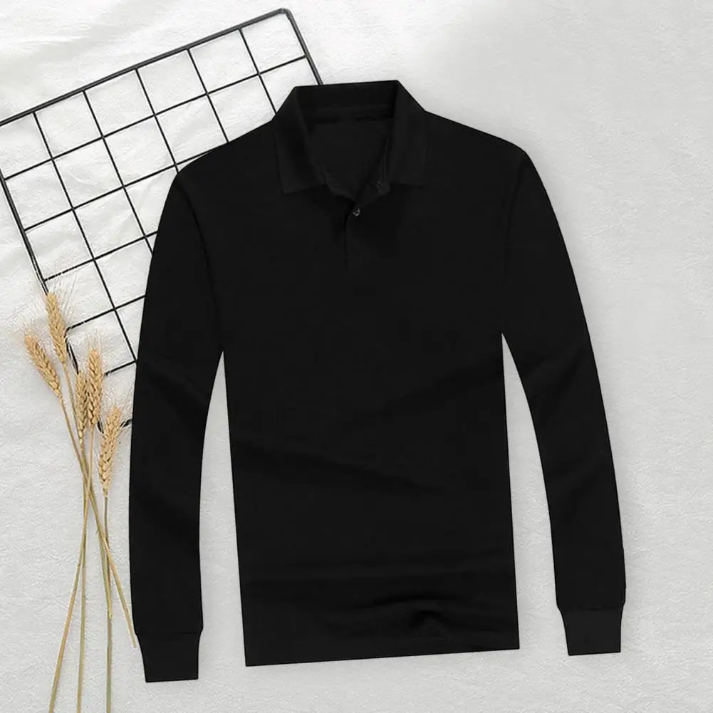 

Men Business Lapel Shirt Solid Color Long Sleeve Male Top Sweat Absorbing Anti-wrinkle Male Pullover Shirt Top