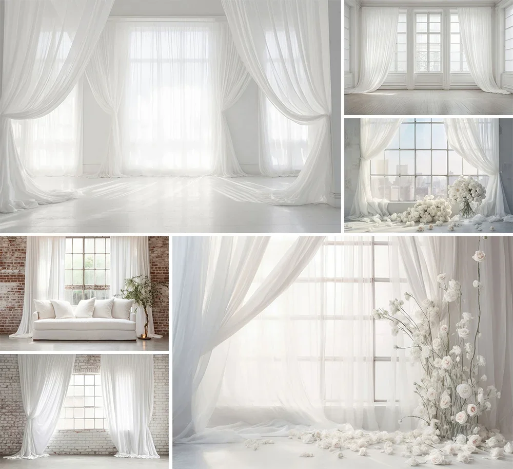 Photography Background White Window Curtain Interior Adult Birthday Party Pregnant Portrait Decor Backdrop Photo Studio Mehofond photo backdrop