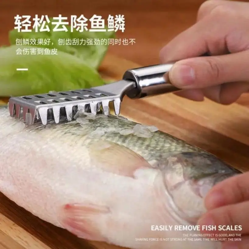 1 Pcs Stainless Steel Fish Scale Scraper Kitchen Artifact 2-in-1 Shrimp Thread Knife Intestines Fish Scale Scraper