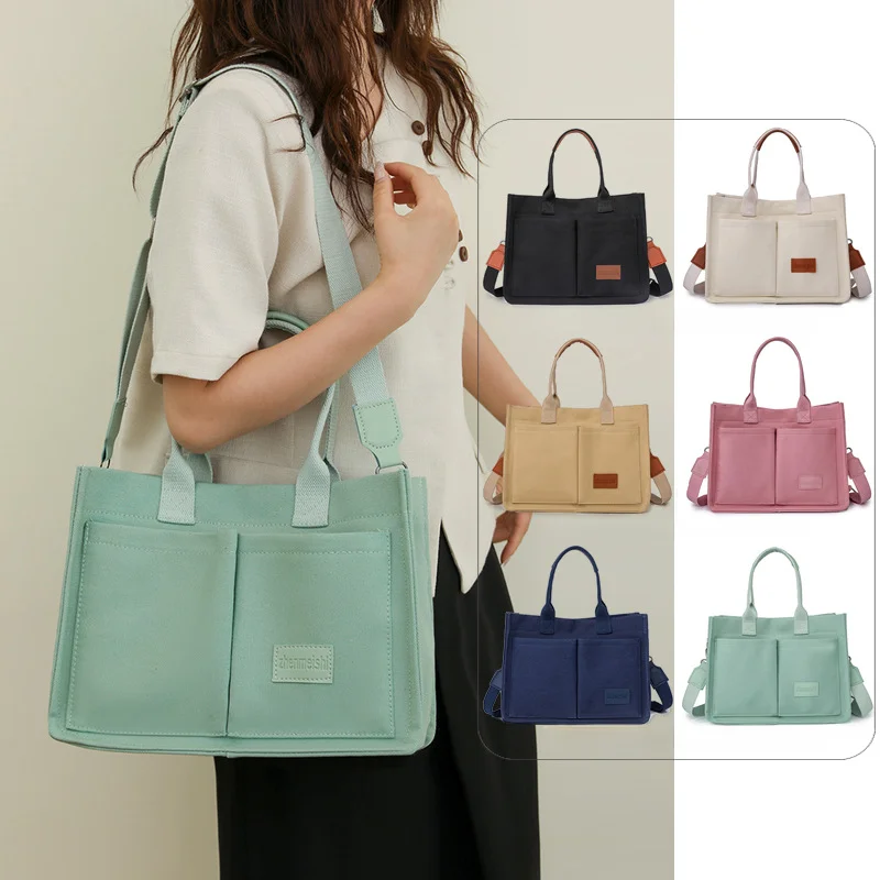 Fashionable new women's canvas bag, casual retro hand-held canvas shoulder bag, large capacity multi-layer women's crossbody bag_voghion.com