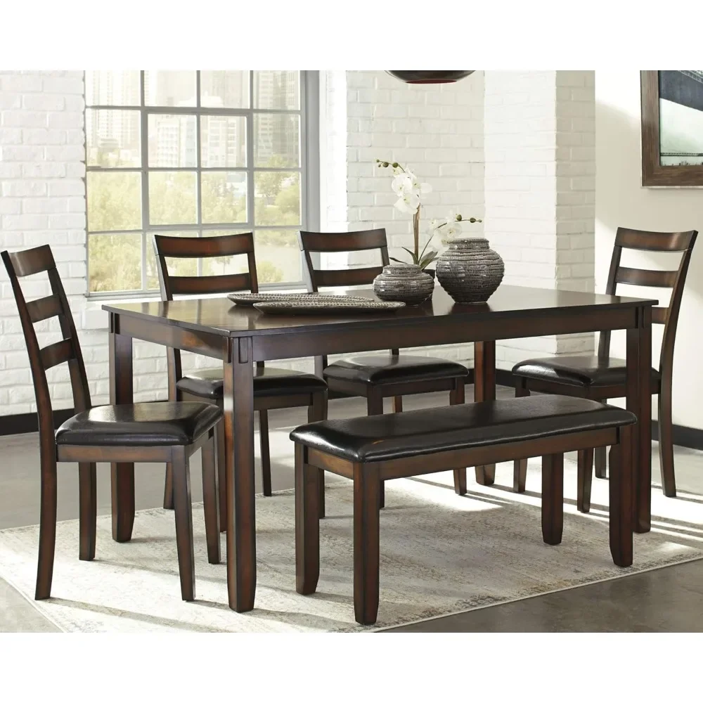 Retro Wooden Furniture modern 6 Piece Dining Set, Includes Table, 4 Chairs & Bench dinning table set