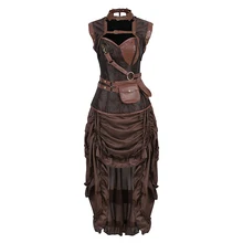 

Pirate Costume Woman Steampunk Skirt Plus Size Gothic Faux Leather Corset Top Dress Burlesque Pirate Corset Dress Brown