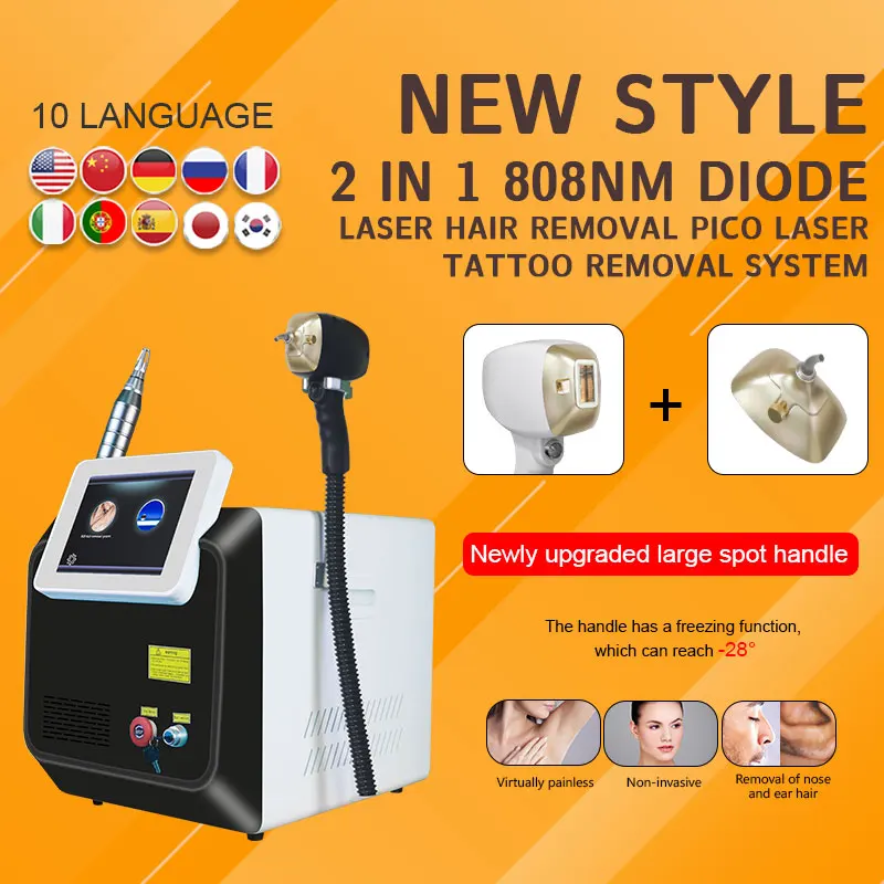 

2024 Portable Multifunction NEW 2 in 1 Diode Laser 3 Wavelength 755 1064 808nm Hair Removal Laser Nd pico Beauty Machine