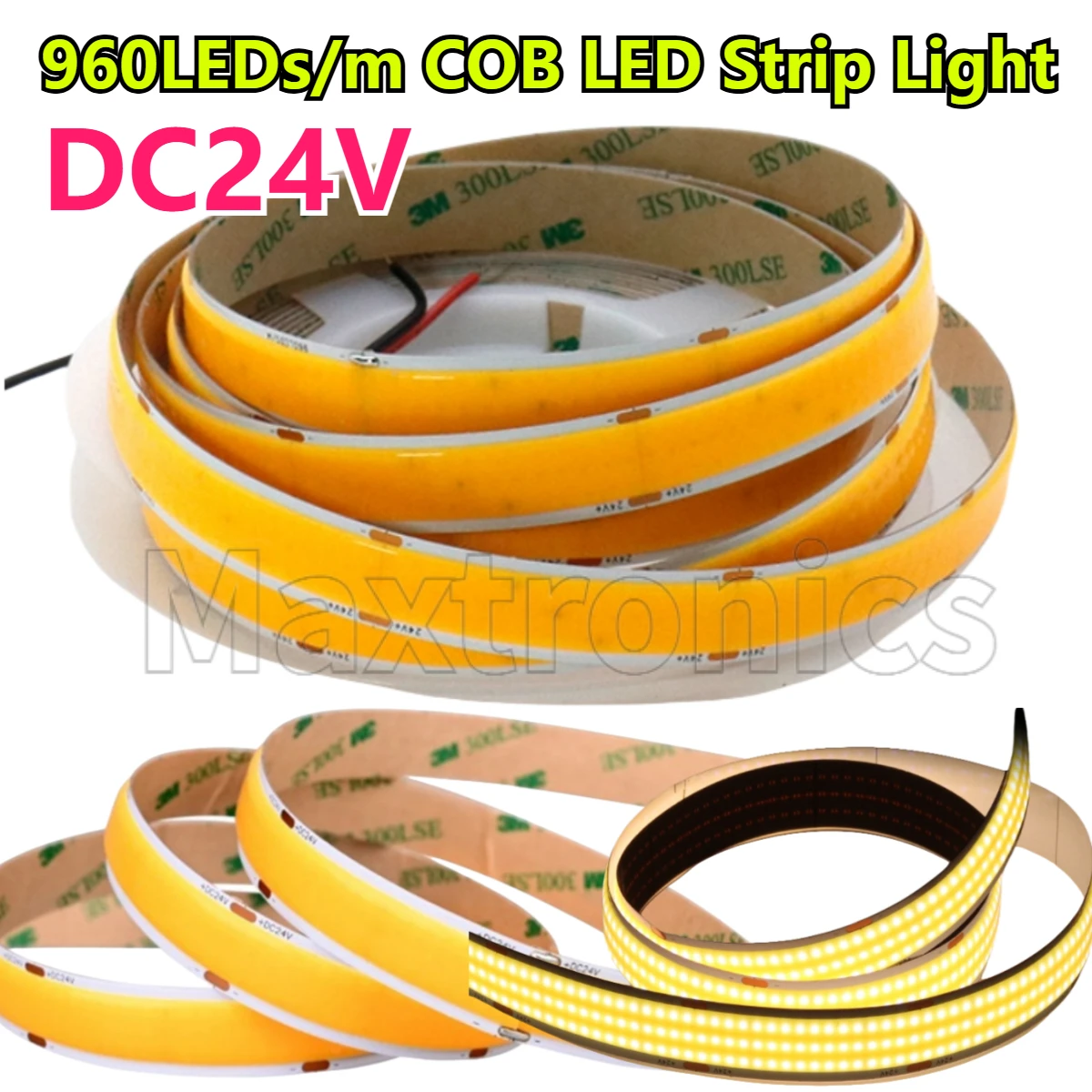 3열 초고휘도 DC24V 5M COB LED 스트립 라이트 3000/4000/6000K 2200루멘/m 고밀도 LED 조명 960LEDs/m 유연한 테이프
