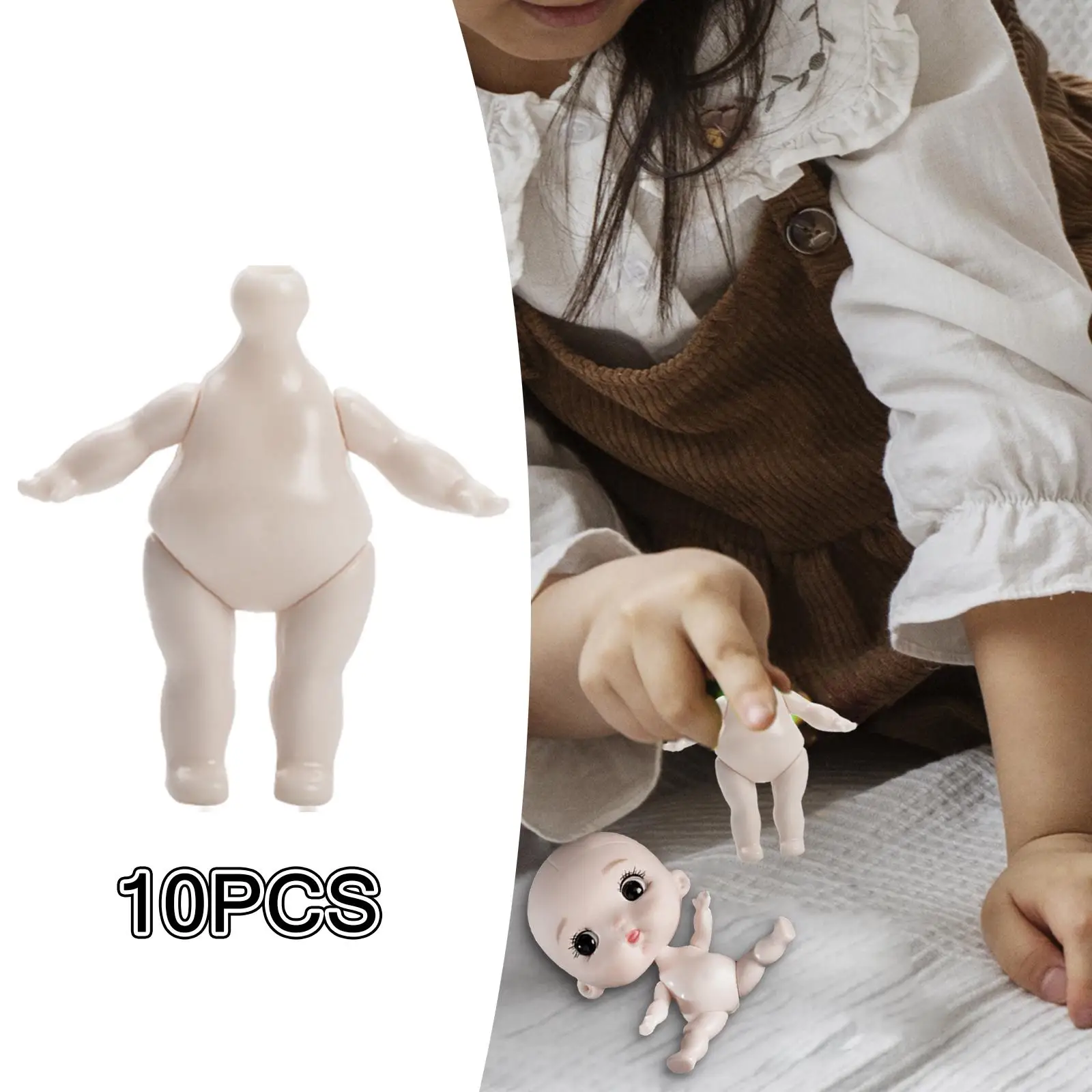 10 조각 인형 누드 바디 높이 5cm 이동식 관절 액세서리 만들기 흰색 색상 예비 손 선물로 머리없이 유연한