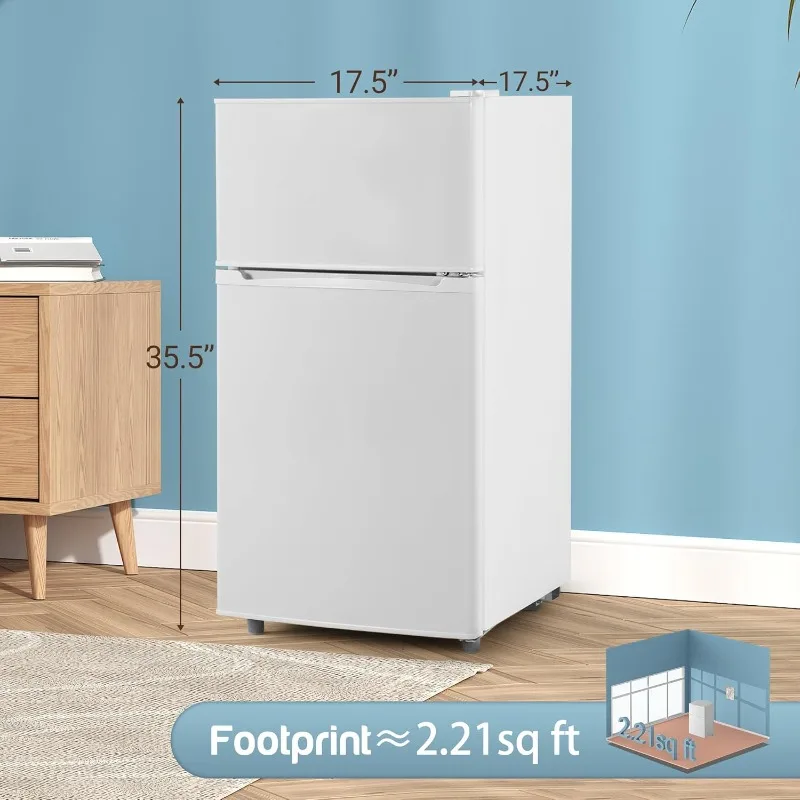Double Door Refrigerator with Freezer, 3.5 Cu.Ft, Small Fridge with Freezer,7 Settings Temperature Adjustable, Mini Refrigerator 4 Double Door Refrigerator with Freezer, 3.5 Cu.Ft, Small Fridge with Freezer,7 Settings Temperature Adjustable, Mini Refrigerator 4