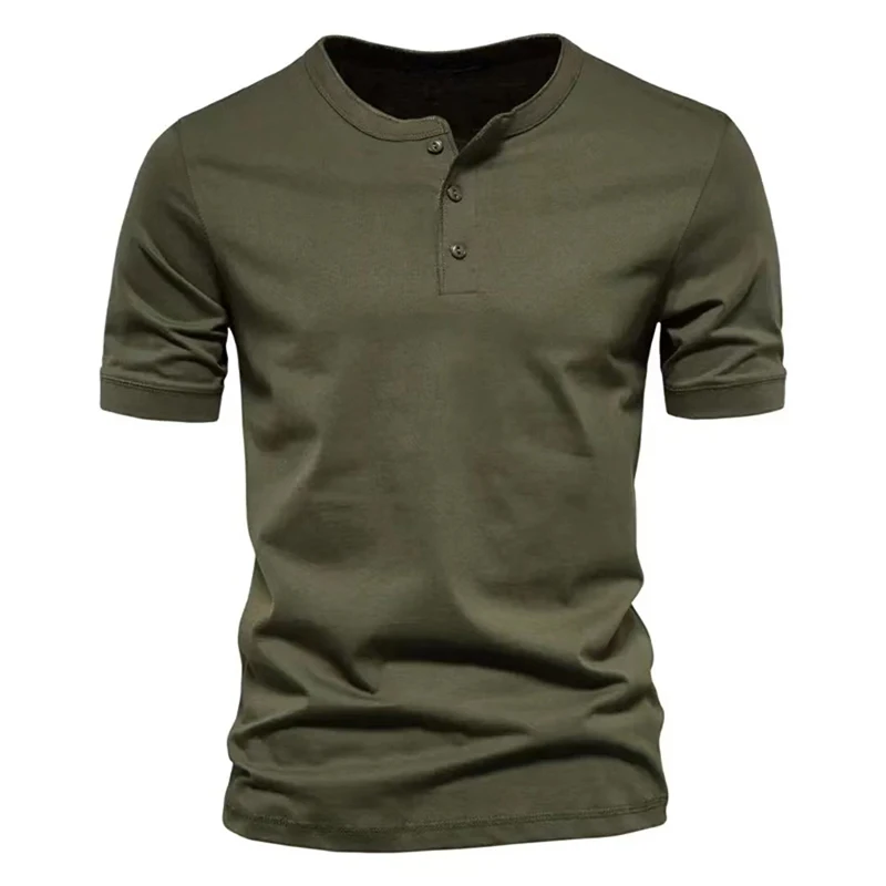 FASLOLSDP Henley - Polo da uomo a maniche lunghe, senza colletto, con chiusura lampo, stile vintage, design basic, per golf, estiva, casual, a maniche corte