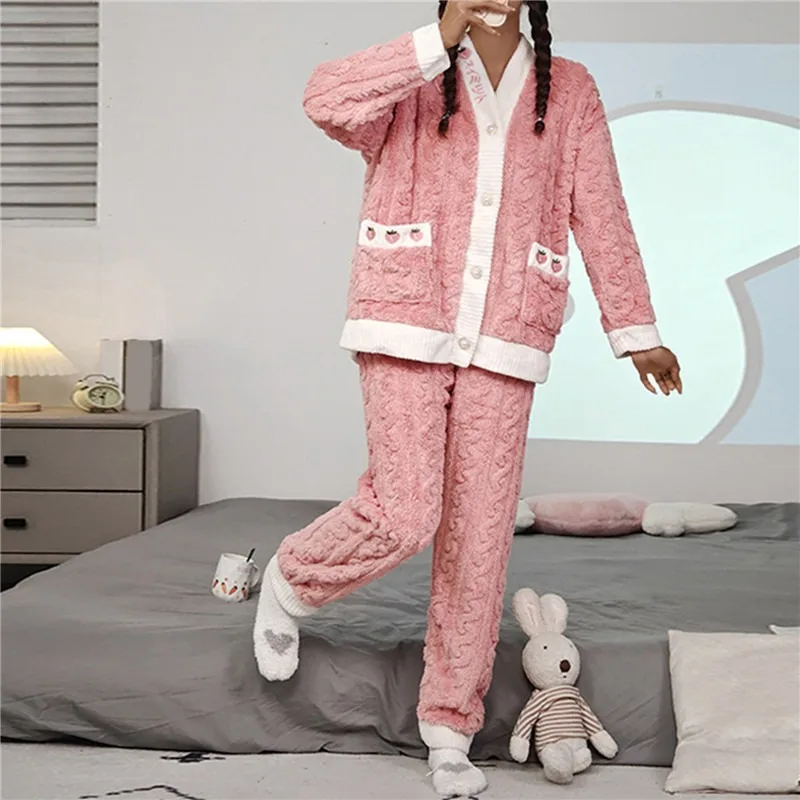 Autumn Winter Pajamas Set Cartoon Pajama Sets Women Pyjamas Flannel Sleepwear Girl Pijama Mujer Night Suits Homewear PJ