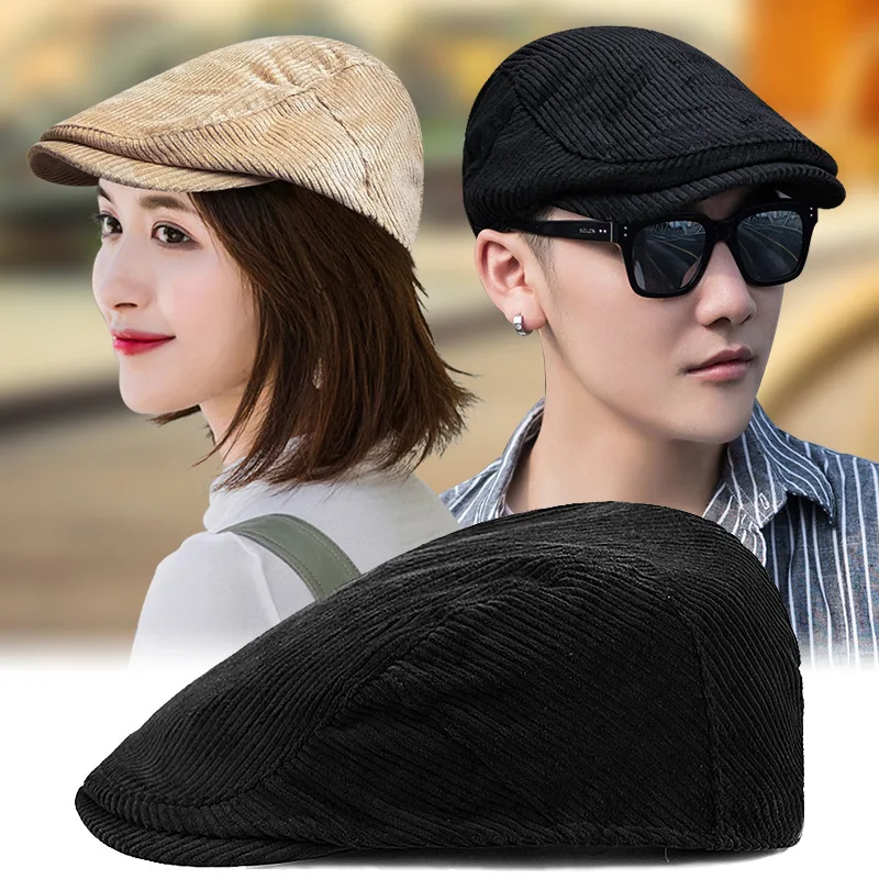 Autumn Corduroy Beret Hat Men Sun Hats solid color Berets Vintage Style Newsboy Caps Flat Ivy casquette Adjustable Cabbie Hat beret hat newsboy cap newsboy hat woolen beret