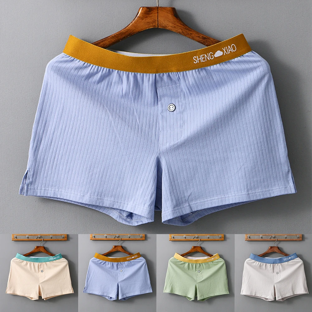 Description Picture 2 of itemMen Cotton Boxers Soft Skin-friendly Shorts Trunks Loose Patchwork Underwear Solid Swim Underpants Summer Breathable Homewear