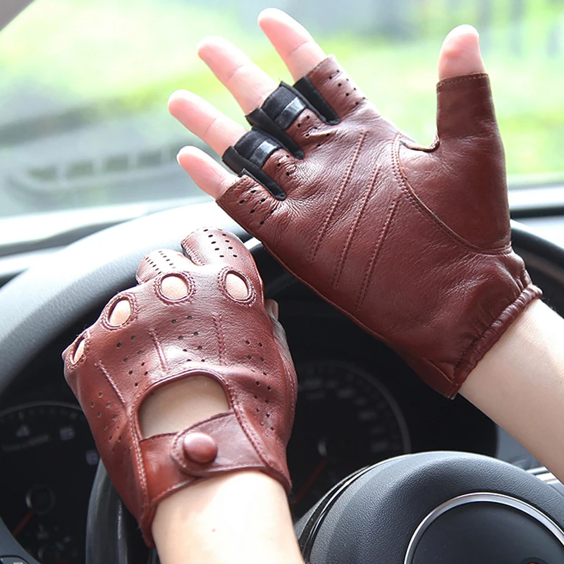 2022 Winter Leather Men\'s Half Finger Gloves Male Thin Outdoor Non-Slip Driving Fingerless Breathable Mittens Guantes Gym Hombre