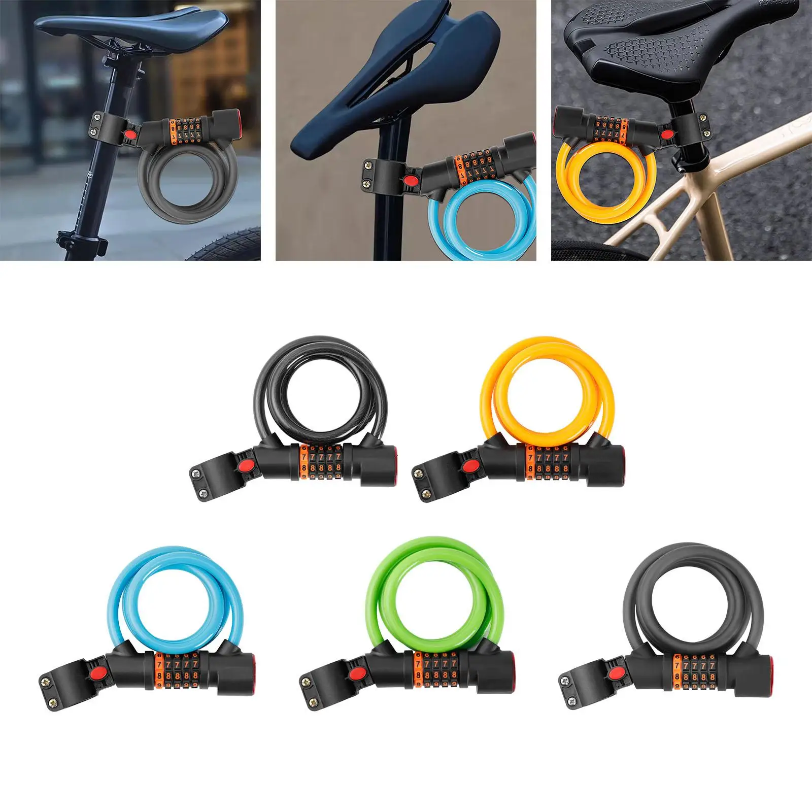 

5 Digit Combination Bike Lock with Light Bike Cable Lock for Cycling
