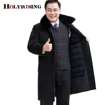 Men Long wool coat Removable lining thickened winter S-5XL Fur Collar Windbreaker Fleece Coat Manteau Homme Over