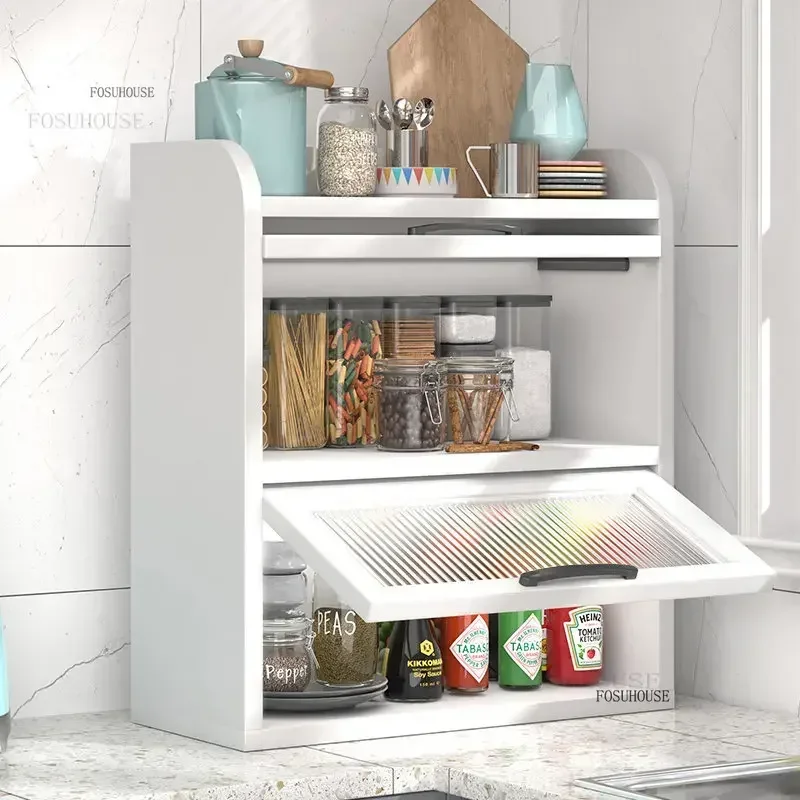 Condiment Kitchen Cabinet for Home Furniture Table Top Shelf Simple Seasoning Cabinet Multi-layer Storage with Flip Door