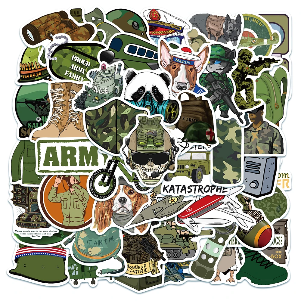 50pcs Cool Cartoon Military Style Stickers For Luggage Laptop Skateboard Vinyl Waterproof Graffiti Helmet Bicycle Car Decals 10 30 50pcs game military force graffiti cool helmet decals stickers waterproof skateboard travel suitcase phone laptop