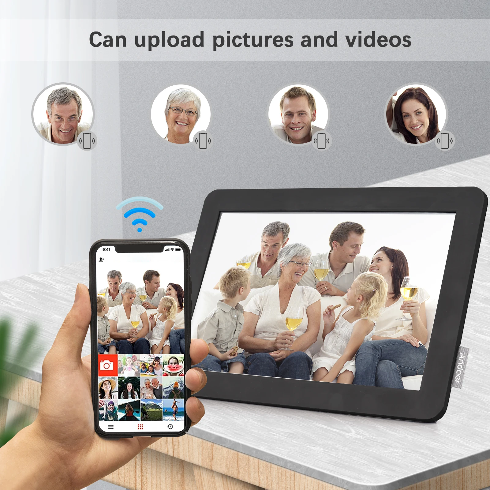 Andoer 10.1-Inch WiFi Digital Photo Frame Cloud Digital Picture Frame IPS Screen Touch Control 16GB Storage Auto Rotation