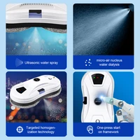 Liectroux YW610 Robot nettoyeur de vitres, pulvérisation d'eau ultrasonique, aspirateur robot ultra-mince pour les vitres, nettoyage des vitres à domicile, nettoyage à sec et humide, parcours AI, télécommande 5
