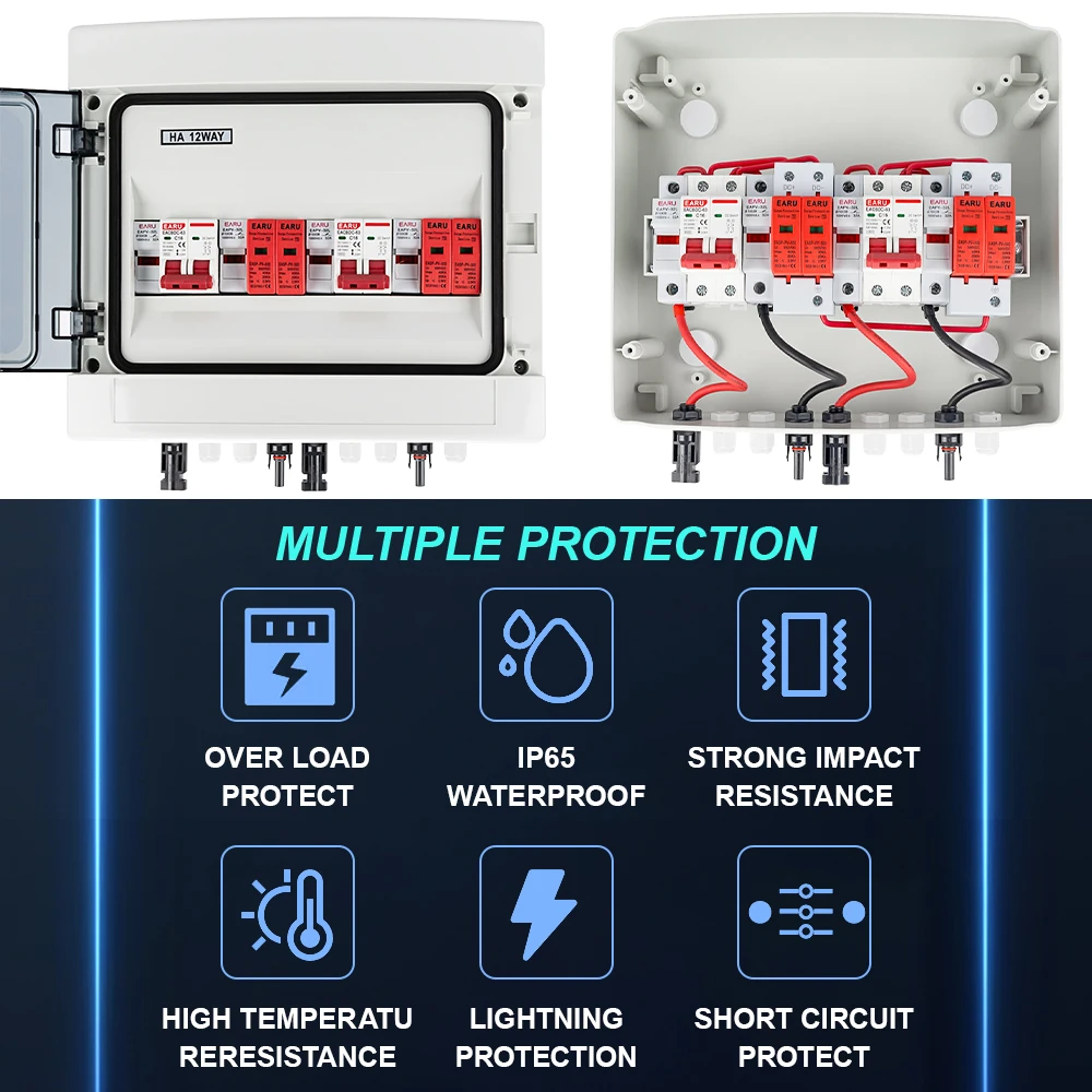 Scatola combinatrice solare fotovoltaica IP65 2 stringhe 2 ingressi 2 uscite 500 V CC. Scatola di distribuzione impermeabile con interruttore automatico fuori rete - immagine 4