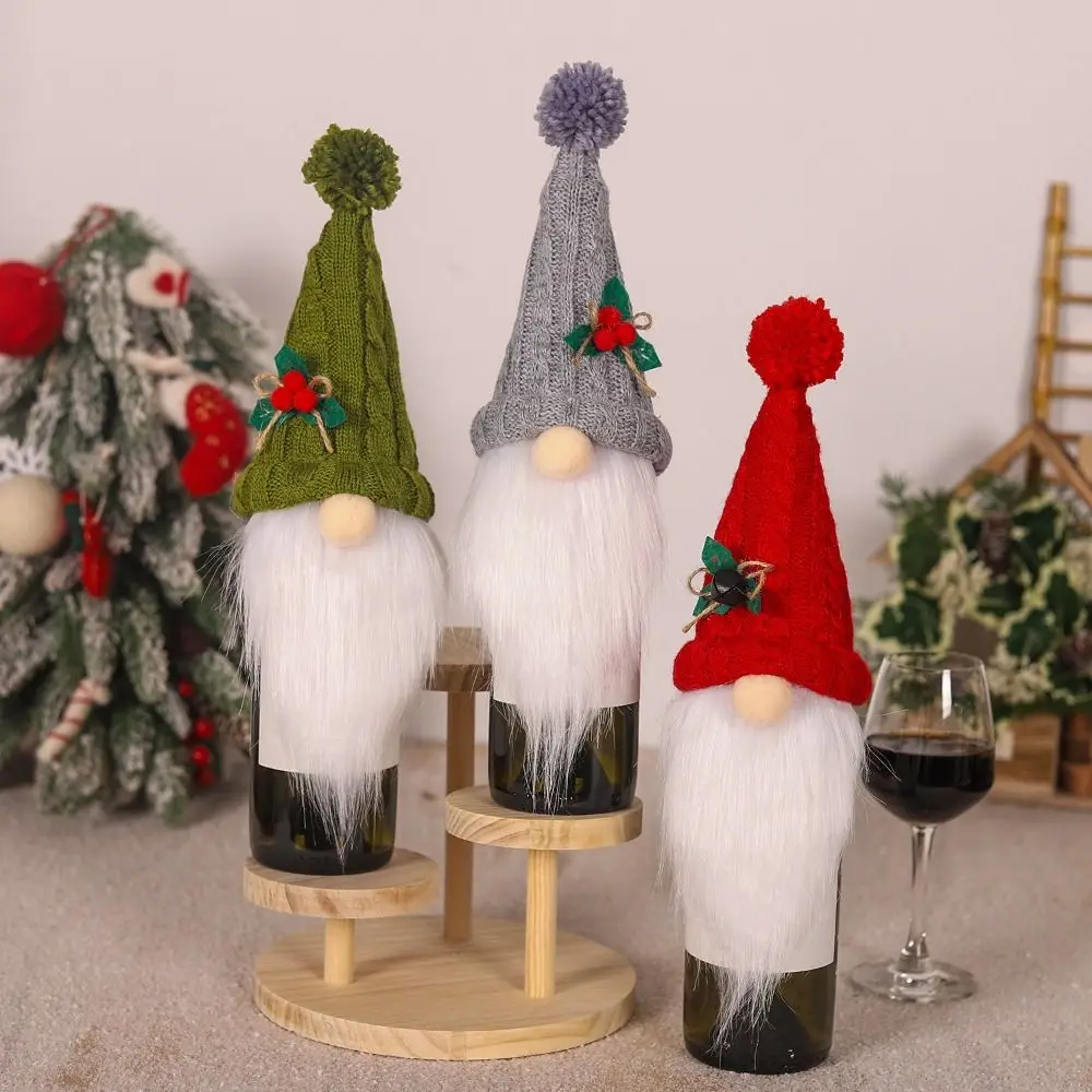 Description Picture 3 of item2 * New Wine Bottle Cover Faceless Bottle Bag Christmas Gift Champagne Pouch Knitted Packaging Cover Home Party Xmas Table Decor