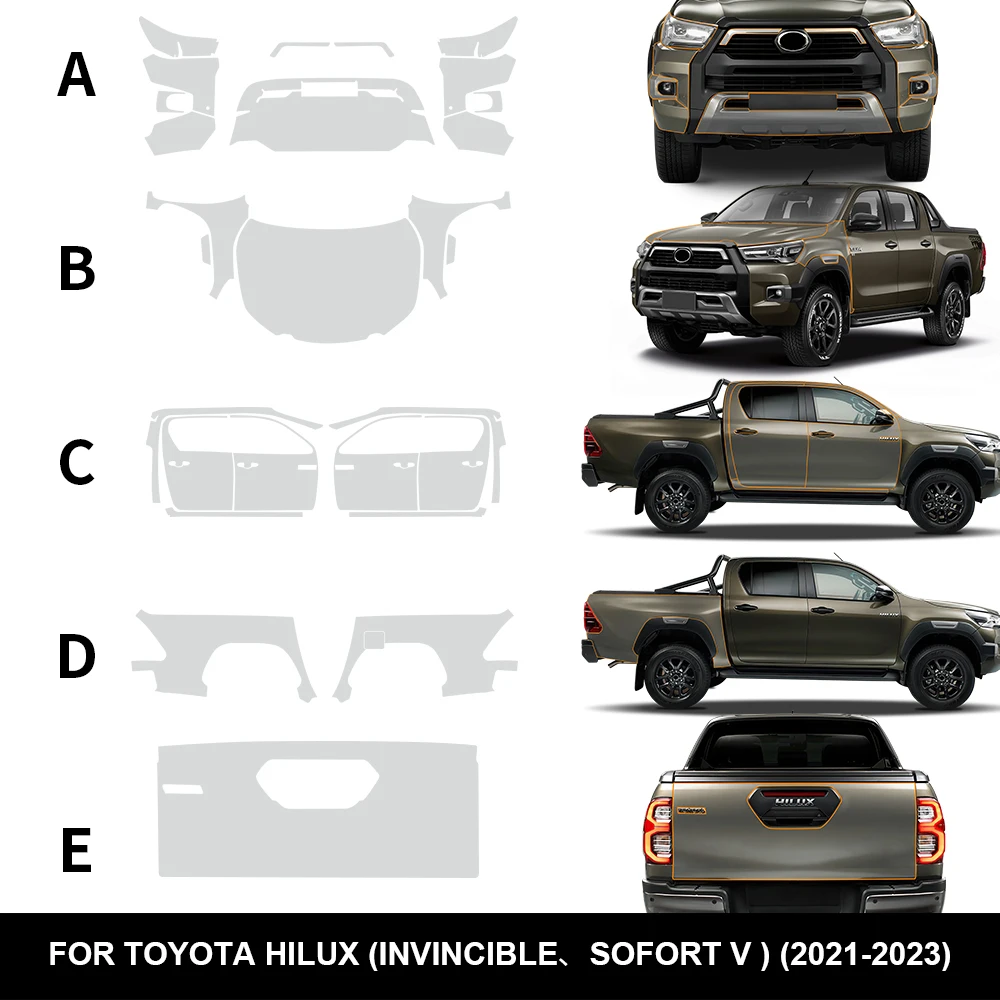 

Прозрачная предварительно отрезанная пленка для защиты краски PPF для TOYOTA HILUX, инновационная SOFORT V 2021 2022, прозрачная наклейка из ТПУ
