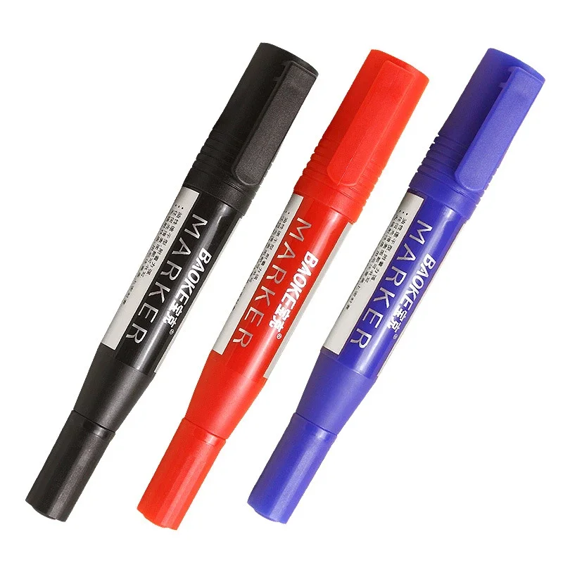 1-Piece Dual Tip Marker Pen Water-resistant Black Blue Red Ink Oily Permanent Markers for CD Glass Fabric Rock Writing Marking 3