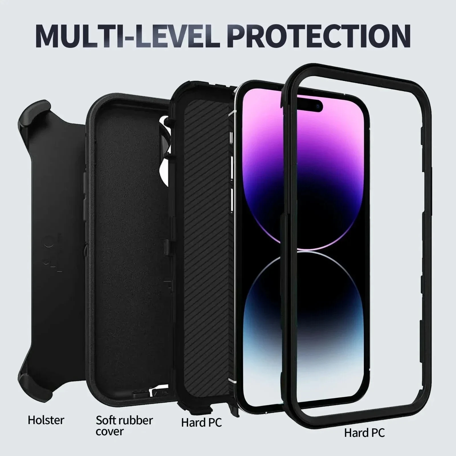 3-in-1 Armor Rugged Shockproof Case with Belt Clip