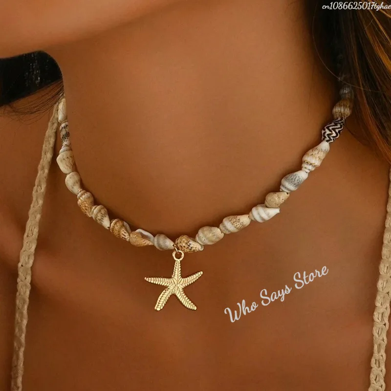 Collar De Conchas, Collar Con Colgante De Estrella De Mar, Collar