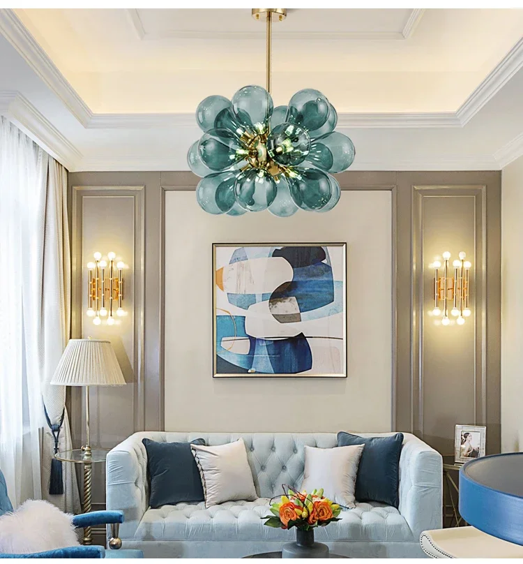 Description Picture 5 of itemModern Moonriver Lighting Fashion Glass Bubble Hanging Lamps for Ceiling Room Decor Chandelier Living Room Color Pendant Light