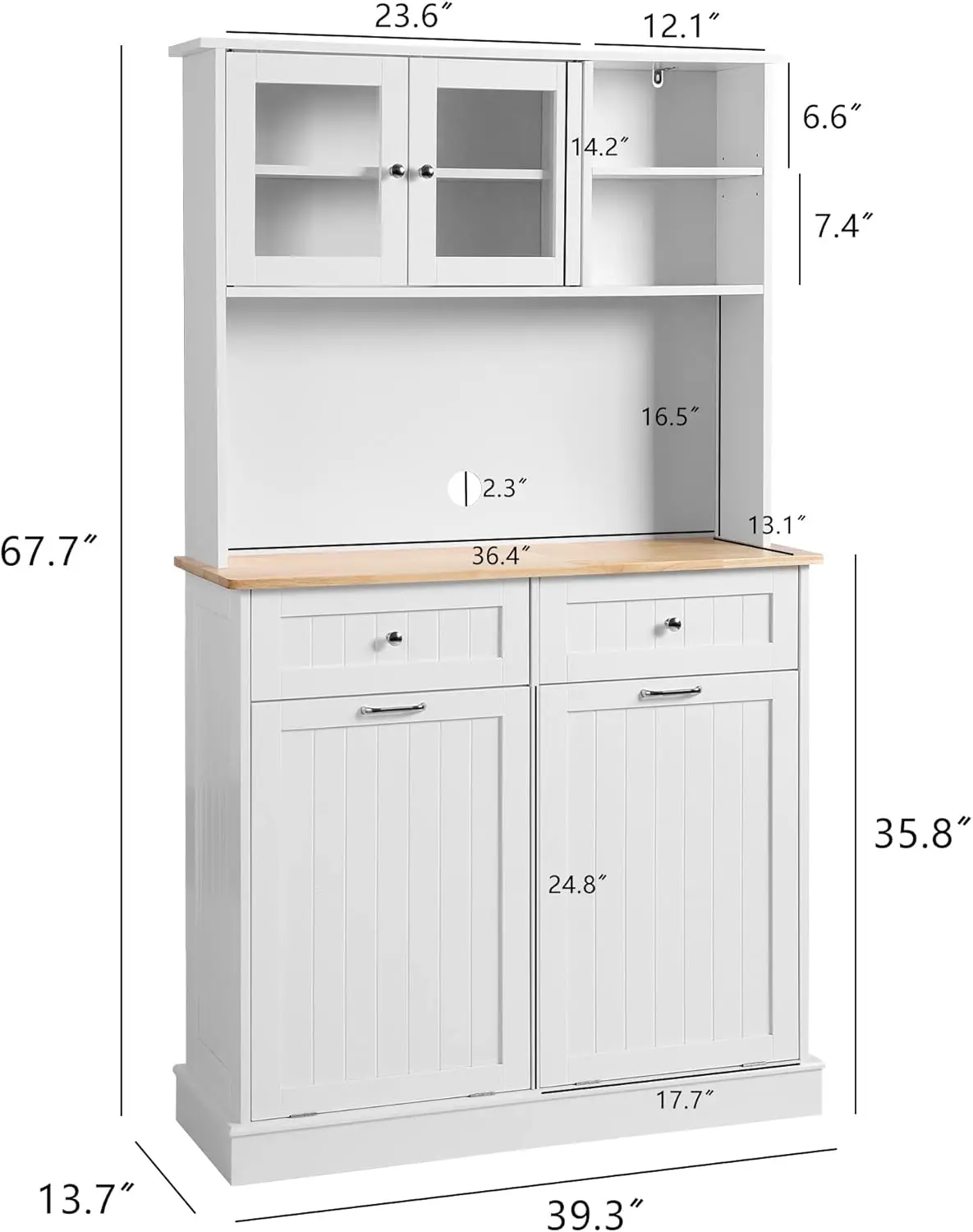 Kitchen Pantry Storage Cabinet, Microwave Cabinet with Tilt Out Trash Cabinet, Freestanding Kitchen Hutch,Tall Pantry Cabinet