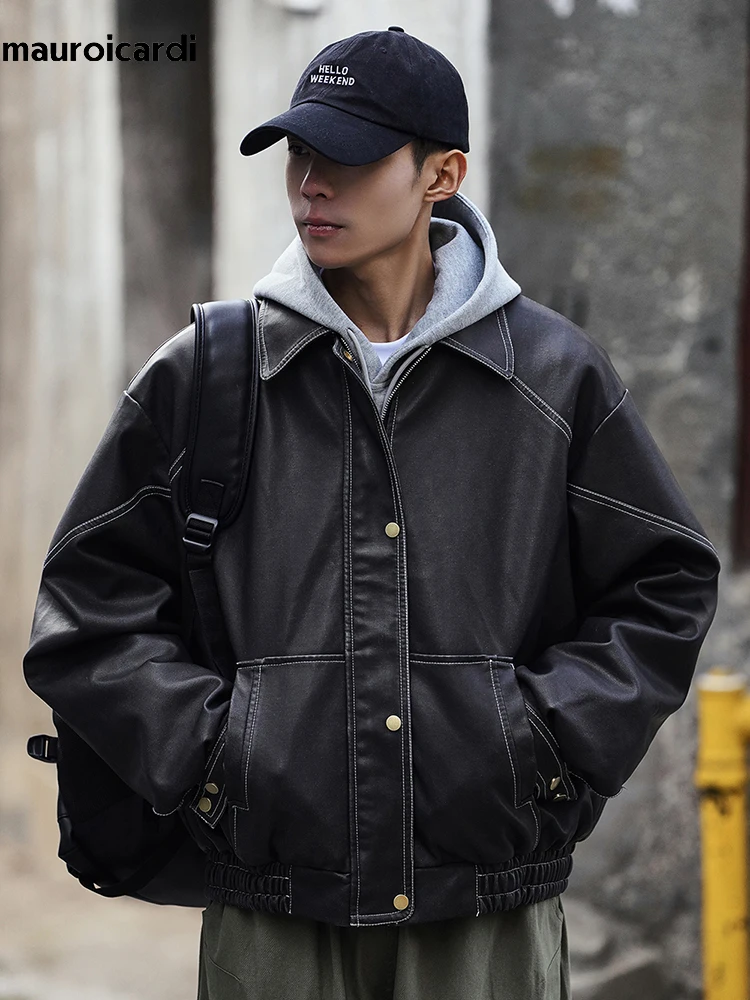 韓国発!【BLACKUP】Marondi leather padded jacket Winter Women Shiny Leather Puffer Jacket Cropped Parka Down