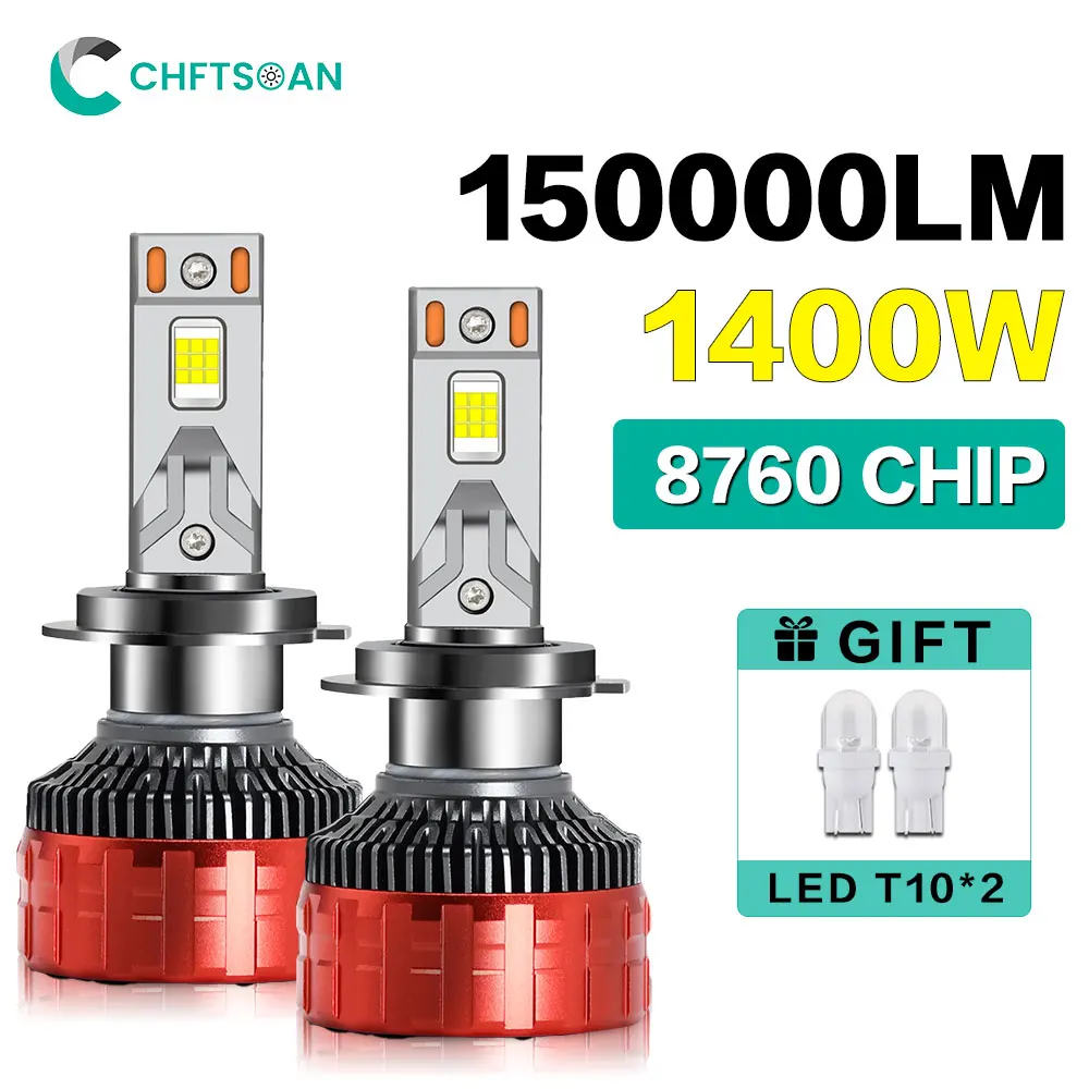 

Chftsoan Three-copper tube Headlight H4 High Power LED Headlight Bulb 1400W 150000LM H1 H7 H11 9005 9006 Headlamp 6000K 32V