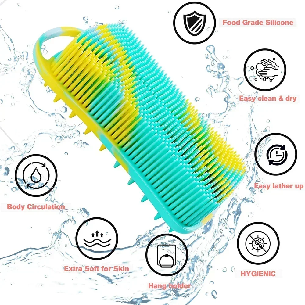 2 in 1 Silicone Shower Brush Scrubber Double-Sided Soft Silicone Scalp Massager Shampoo Body Bath Brushes Foam Skin Clean Tools