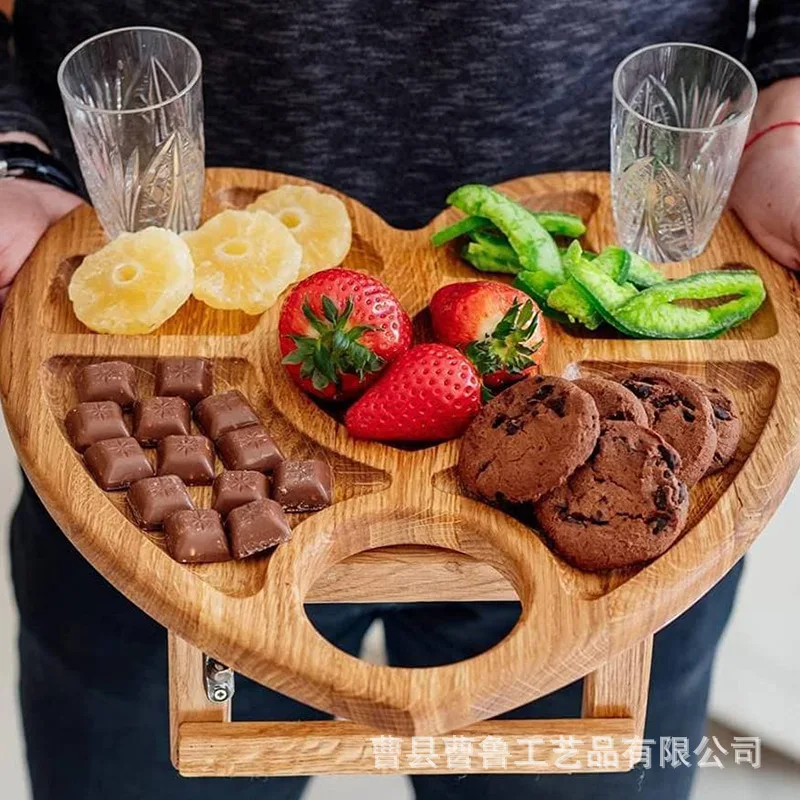 

Wooden outdoor folding table beach camping red wine table foldable solid wood picnic table with groove red wine glass rack.
