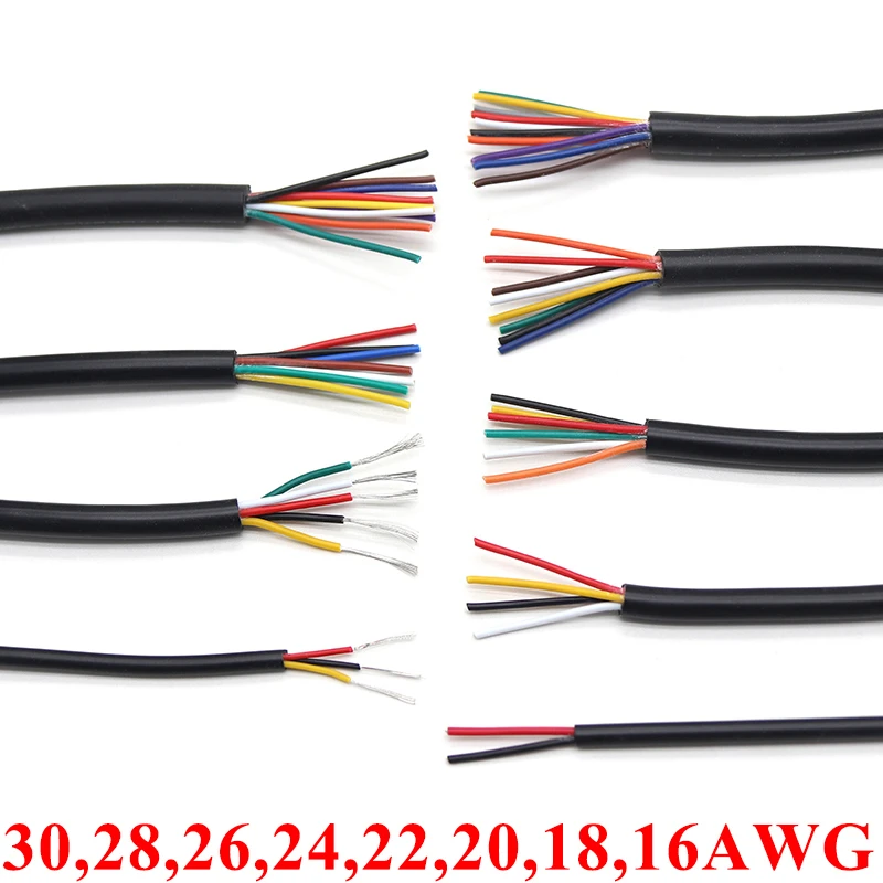 구리 피복 와이어 케이블, 2, 5, 10M, 28, 26, 24, 22, 20, 18, 16 AWG UL2464, 2, 3, 4, 5, 6, 7, 8, 10 코어 소프트 전자 오디오 와이어