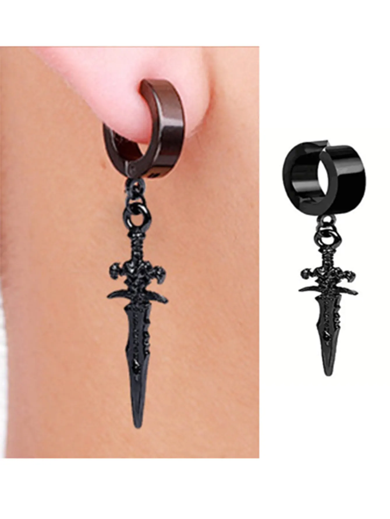 Magnetic Earrings Clip Earrings Ear Accessories 2-7 pcs Men's Punk Cross Lightning Star Array Stainless Steel Earring Sets